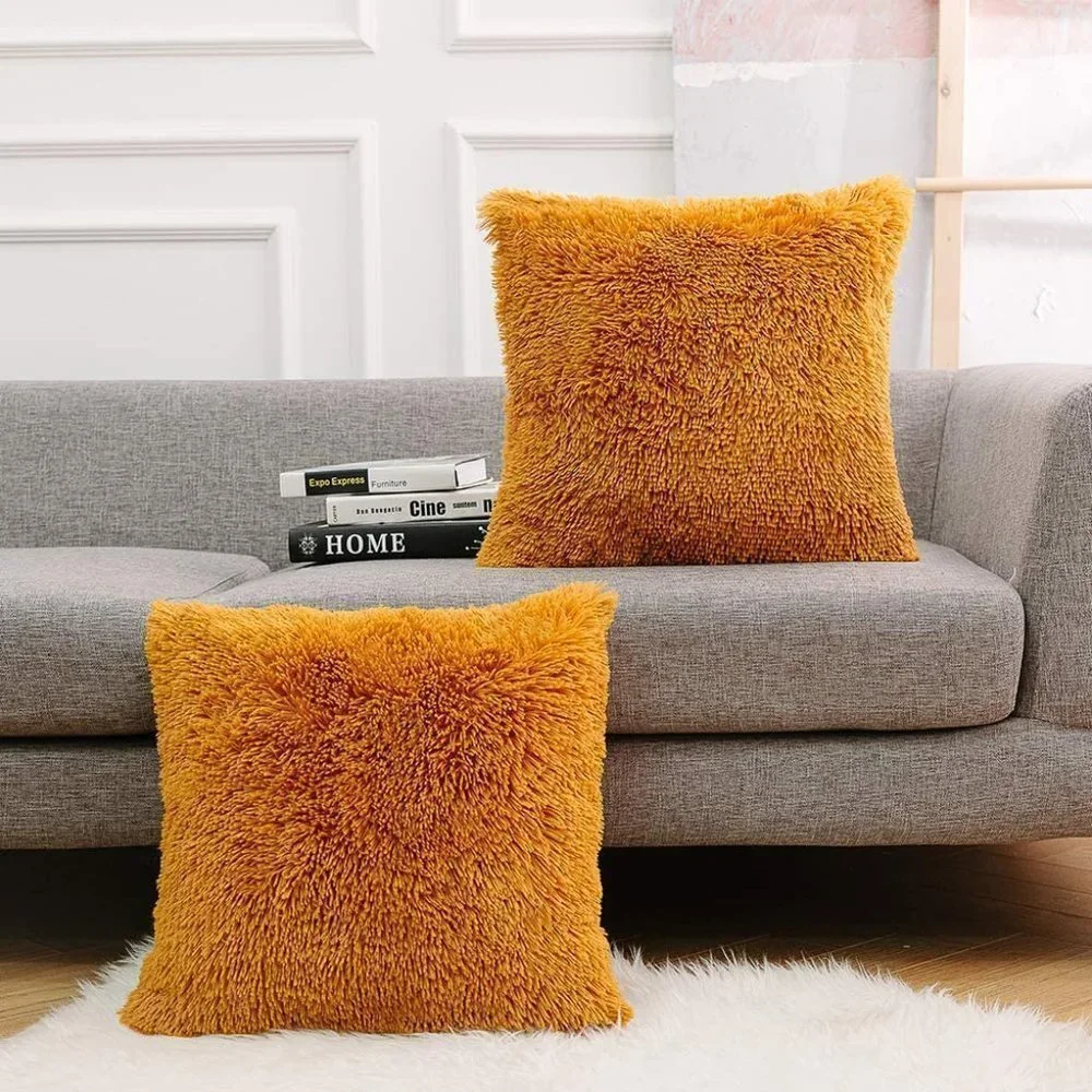 Yellow Luxury Furry Farmhouse Adorable Throw Pillow Decor Cover Set Bedroom/Sofa - Picture 2 of 8